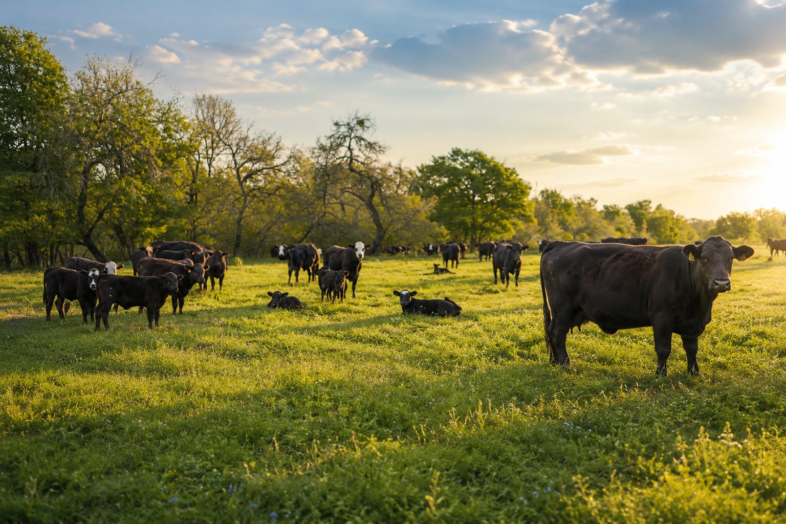 Cattle at sunset on improved pasture