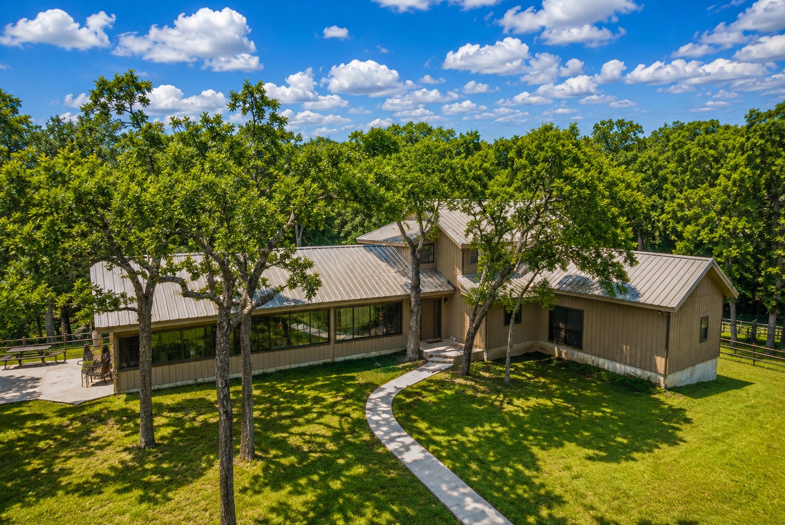 Ranch house aerial view