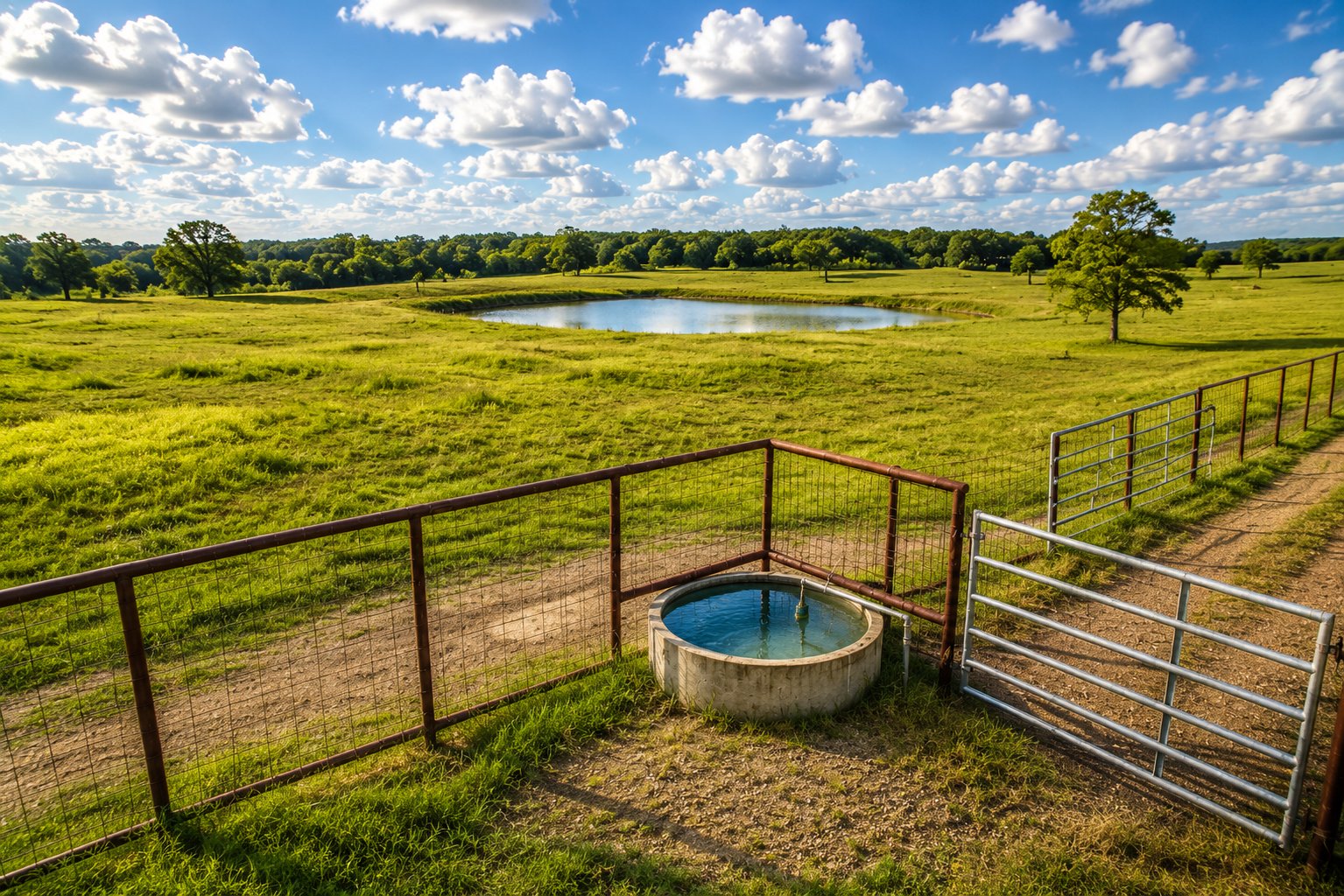 Water tank and stock pond — high angle